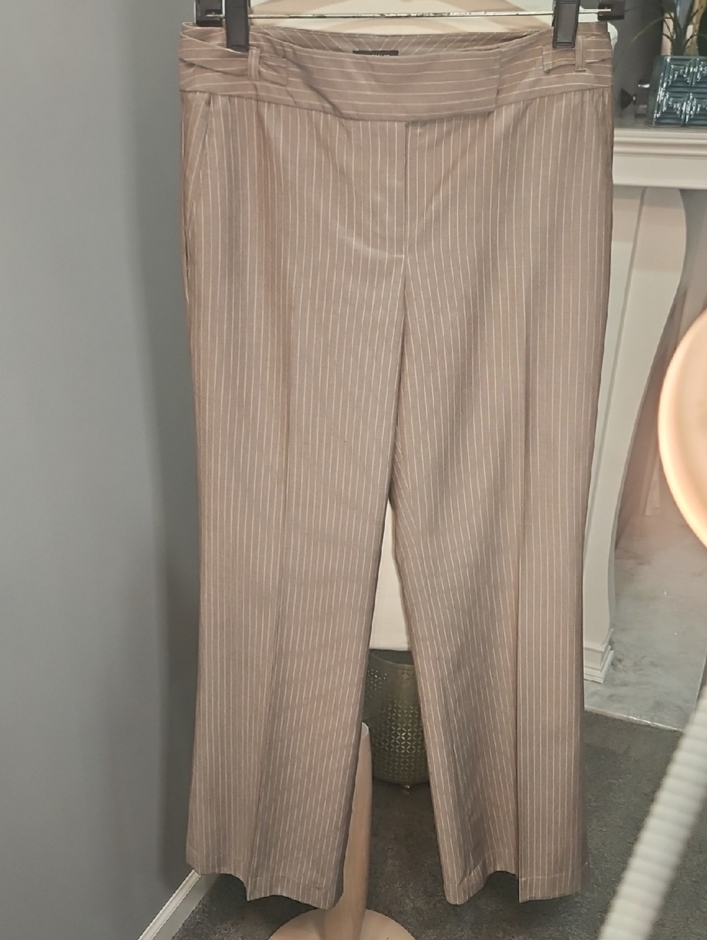 Ann Taylor Taupe Pinstripe Straight-Leg Pants